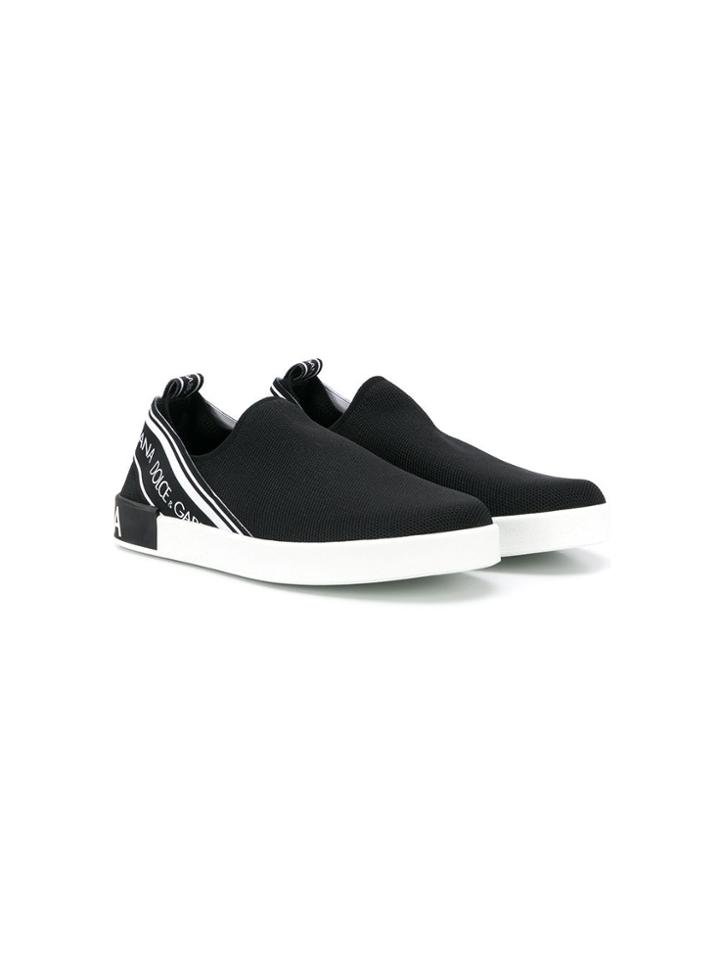 Dolce & Gabbana Kids Teen Logo Trim Canvas Sneakers - Black