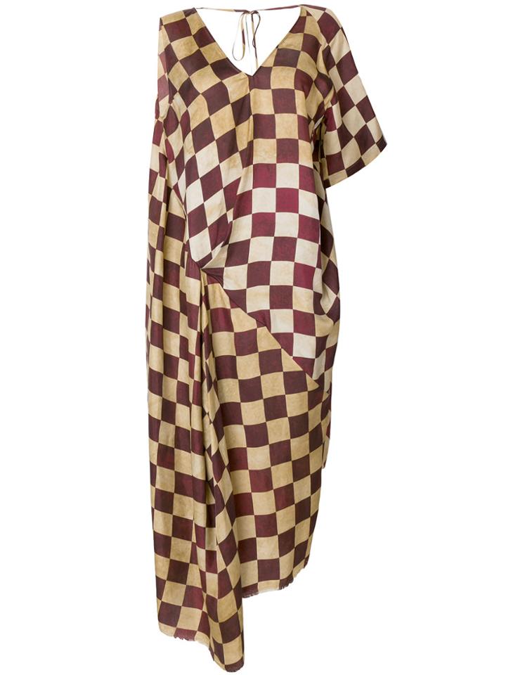 Uma Wang Checkerboard One Sleeve Dress - Red