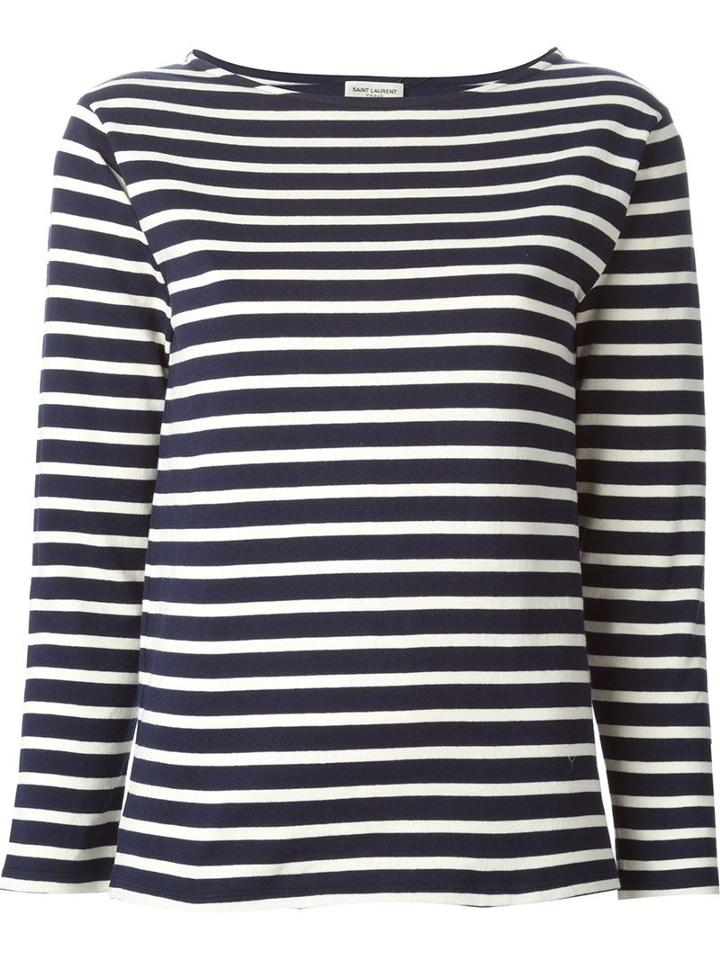 Saint Laurent Striped T-shirt, Women's, Size: Small, Blue, Cotton