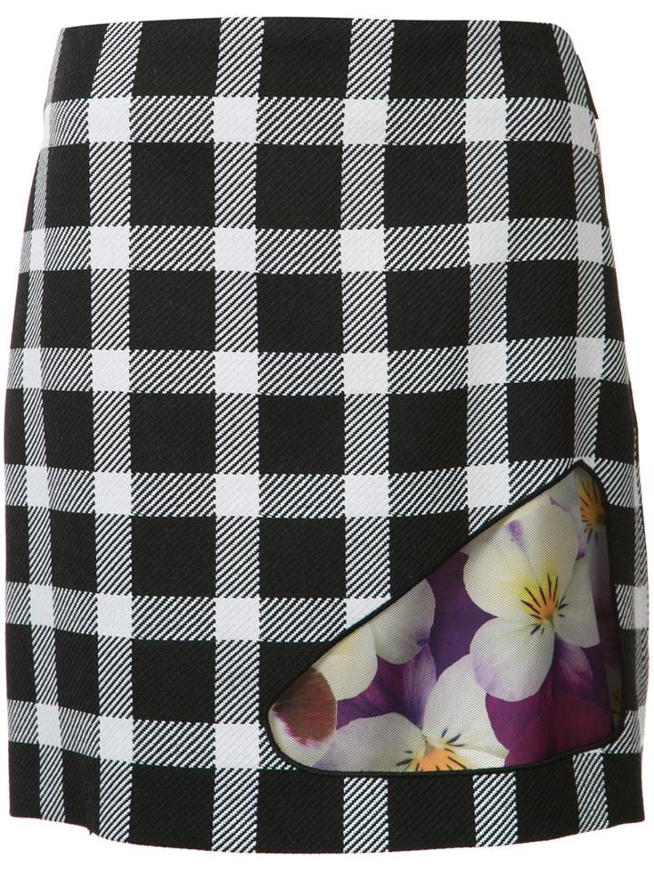 Christopher Kane Check Floral Skirt, Women's, Size: 40, Black, Acetate/silk/virgin Wool/polyester