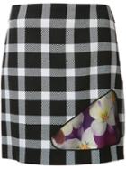 Christopher Kane Check Floral Skirt, Women's, Size: 40, Black, Acetate/silk/virgin Wool/polyester