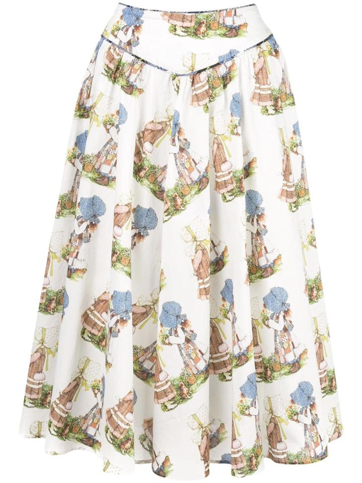 Batsheva Graphic Print Midi Skirt - White