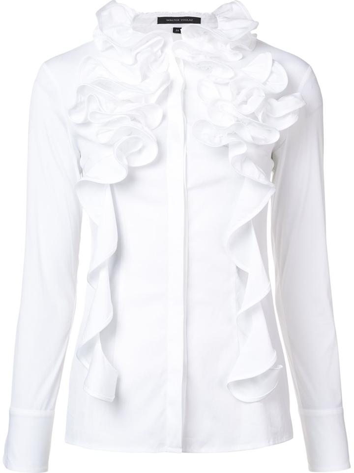 Walter Voulaz Ruffled Neck Detail Blouse, Women's, Size: 40, White, Cotton/polyamide/spandex/elastane