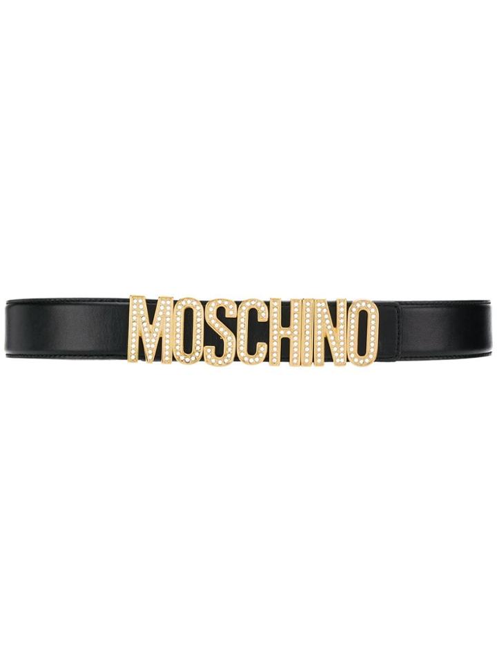 Moschino Embellished Logo Plaque Belt - Black
