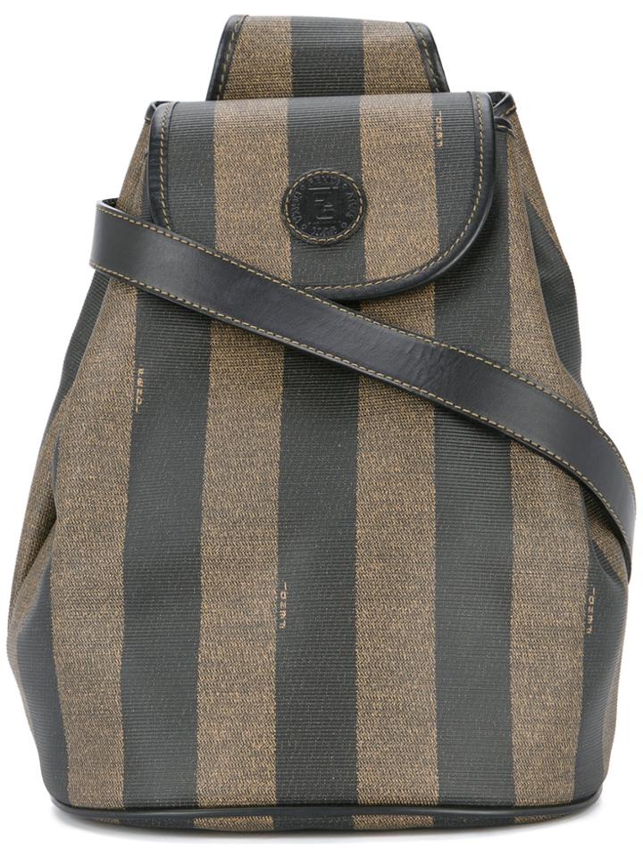 Fendi Vintage Pequin Pattern Shoulder Bag - Brown