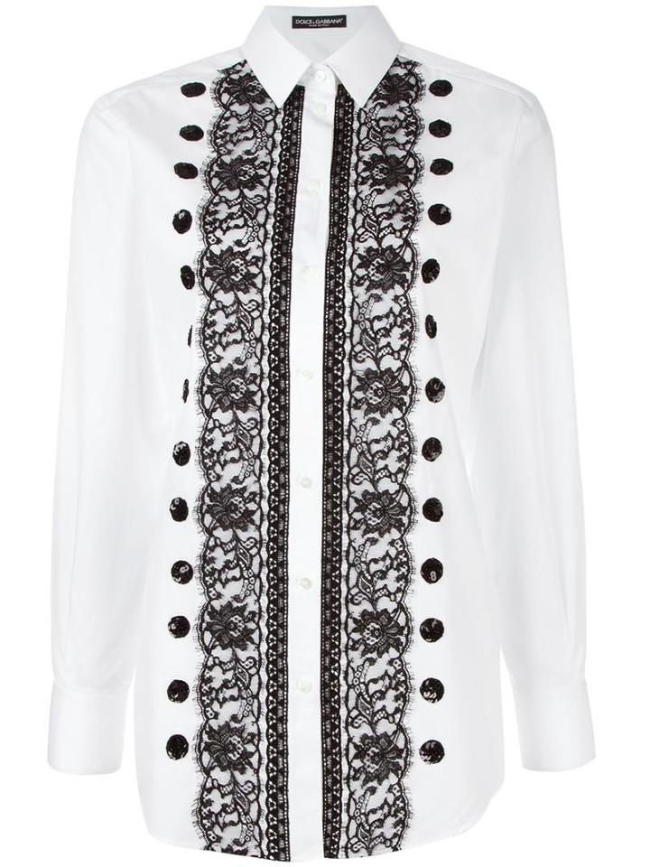 Dolce & Gabbana Lace Sequin Detail Shirt, Women's, Size: 46, White, Cotton/polyamide
