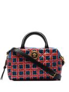 Versace Red And Blue Quilted Top Handle Leather Cross Body Bag -