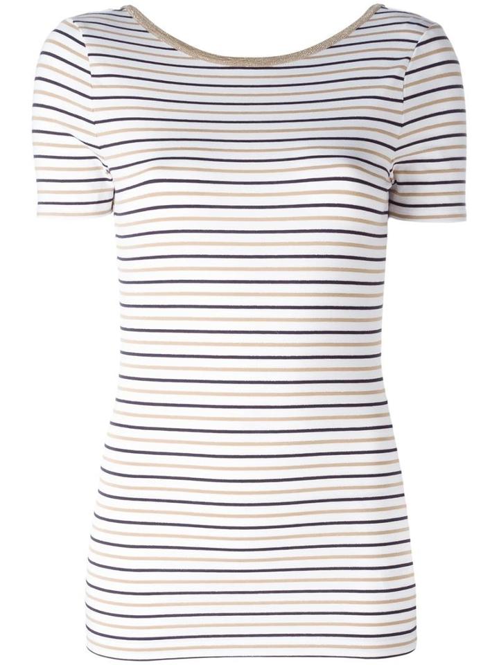 Michael Michael Kors Striped T-shirt, Women's, Size: Medium, Nude/neutrals, Viscose/polyester/spandex/elastane/metal