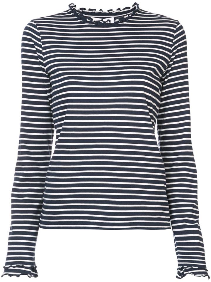Derek Lam 10 Crosby Long Sleeve Fitted Tee With Ruffle Neck - Blue