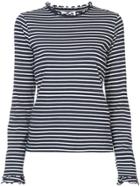 Derek Lam 10 Crosby Long Sleeve Fitted Tee With Ruffle Neck - Blue