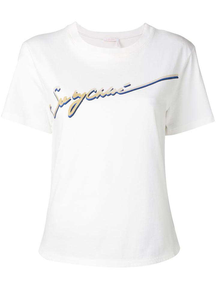 See By Chloé - Printed Logo T-shirt - Women - Cotton - M, Women's, White, Cotton