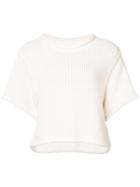 T By Alexander Wang Open Stitch Short Sleeve Sweater - White