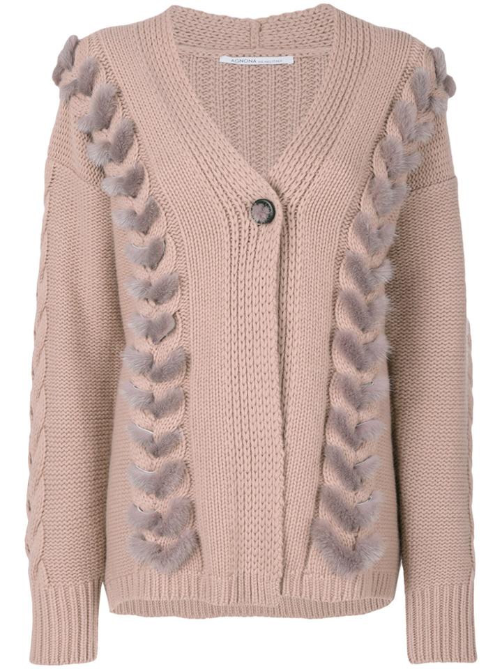 Agnona Cable Knit Detail Cardigan - Pink & Purple