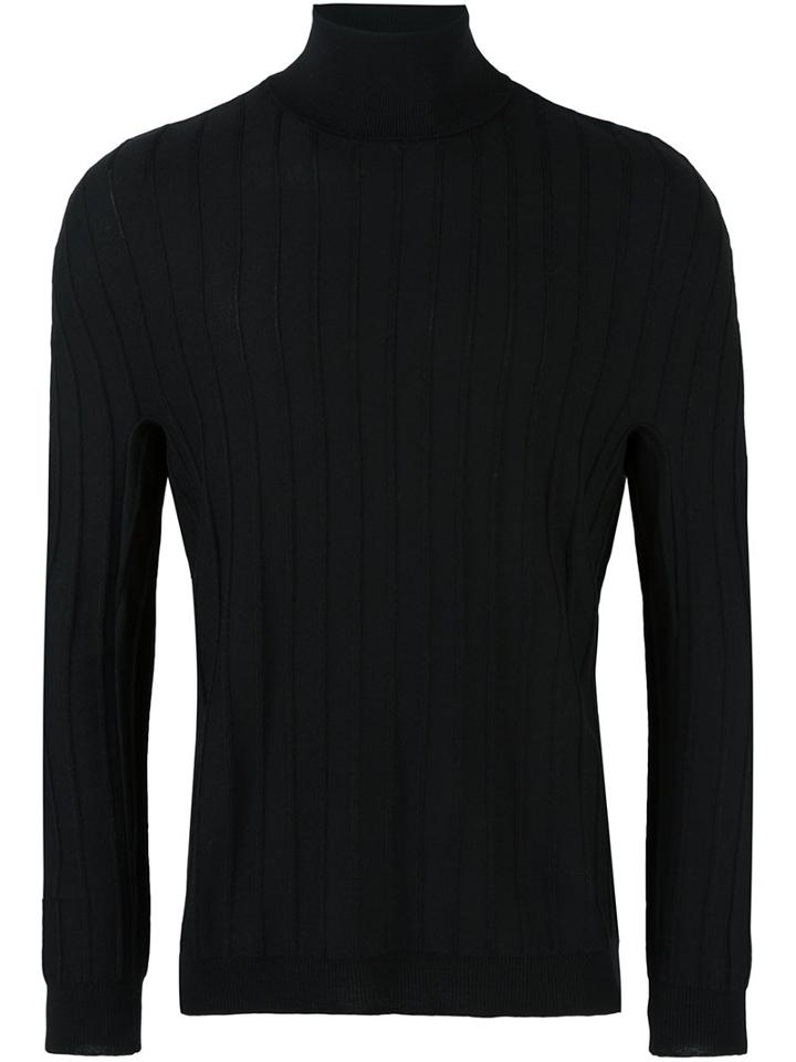 Lucio Vanotti Ribbed Turtleneck Jumper, Men's, Size: 5, Black, Virgin Wool