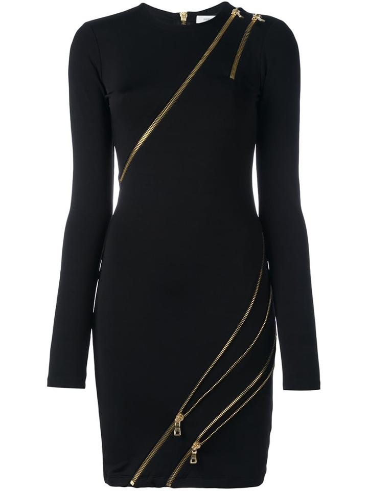 Pierre Balmain Zip Detail Fitted Dress, Women's, Size: 40, Black, Viscose/spandex/elastane