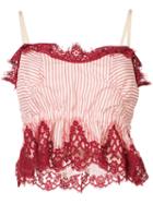 Sacai Striped Lace Crop Top, Women's, Size: 3, Red, Cotton/nylon/polyester/rayon
