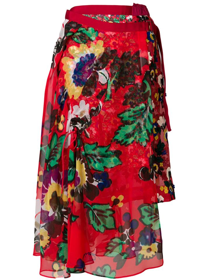 Sacai Floral Print Skirt - Red