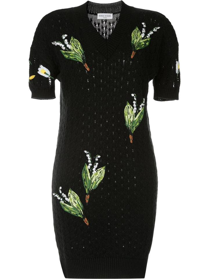 Sonia Rykiel Floral Knitted Dress - Black