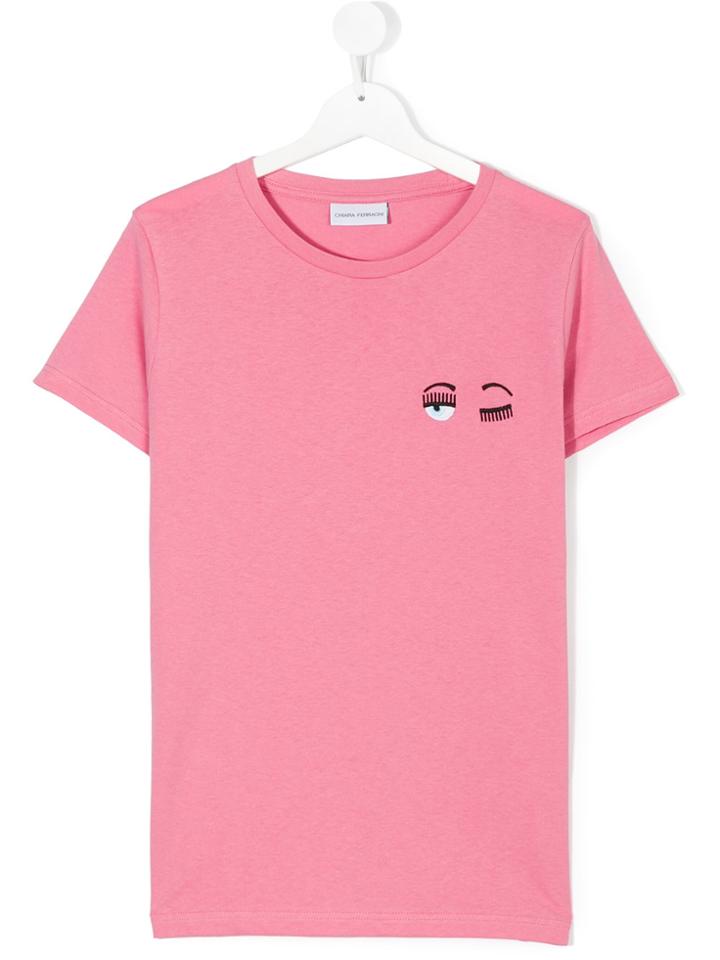 Chiara Ferragni Kids Small Eyes Appliquée T-shirt - Pink & Purple