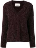 Laneus V-neck Knit Sweater - Purple
