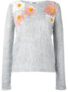 Msgm Sequin Flowers Jumper, Women's, Size: Large, Grey, Acrylic/polyamide/wool