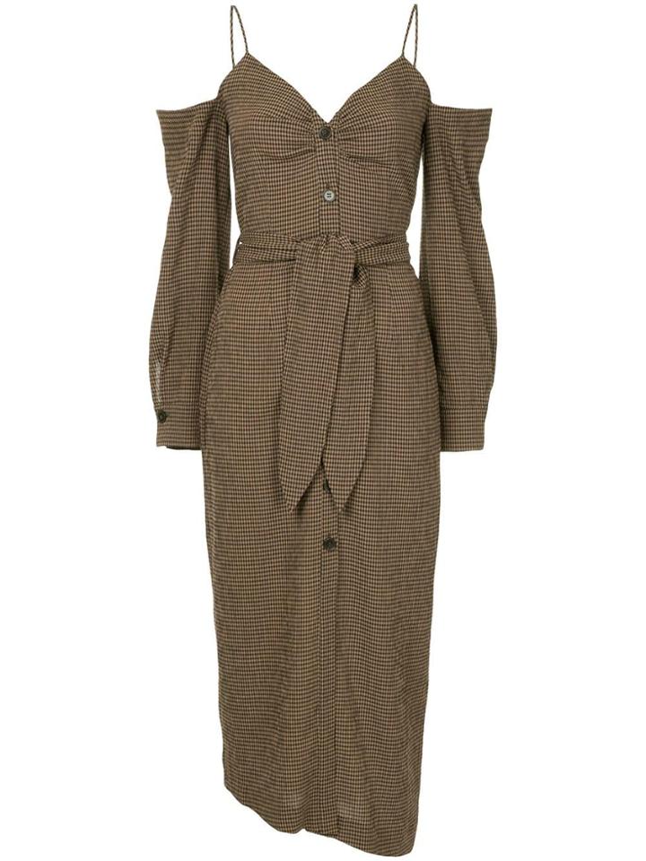 Nanushka Checked Cold Shoulder Midi Dress - Brown
