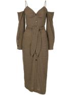 Nanushka Checked Cold Shoulder Midi Dress - Brown