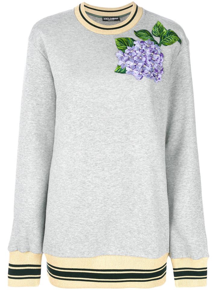 Dolce & Gabbana - Embroidered Hydrangea Sweatshirt - Women - Cotton/calf Leather/polyester - 38, Grey, Cotton/calf Leather/polyester