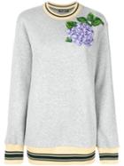 Dolce & Gabbana - Embroidered Hydrangea Sweatshirt - Women - Cotton/calf Leather/polyester - 38, Grey, Cotton/calf Leather/polyester