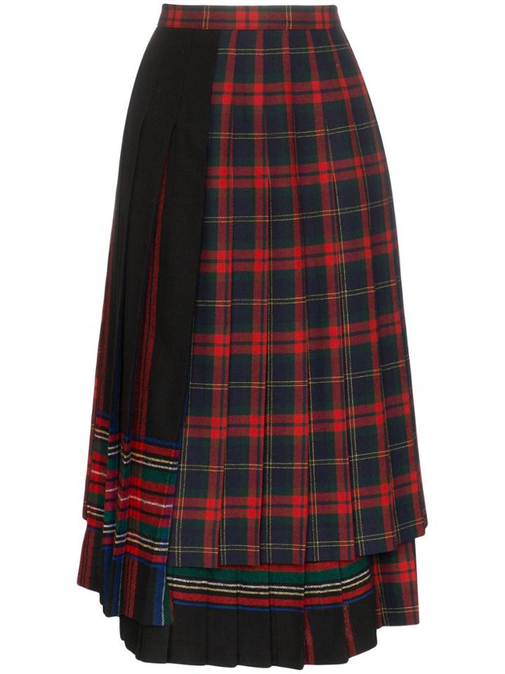 Rentrayage Pleated Tartan Skirt - Red