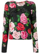 Dolce & Gabbana Rose Print Lace Top - Black