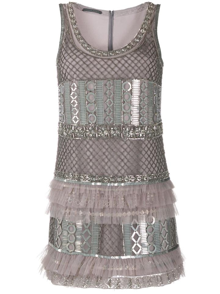 Alberta Ferretti Ruffled Metal-embellished Dress - Grey