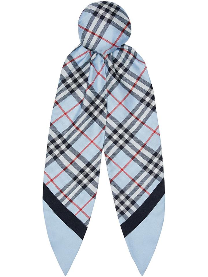 Burberry Vintage Check Print Silk Hair Scarf - Blue