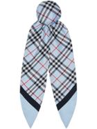 Burberry Vintage Check Print Silk Hair Scarf - Blue