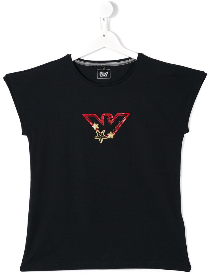 Armani Junior Logo Print T-shirt, Girl's, Size: 14 Yrs, Blue