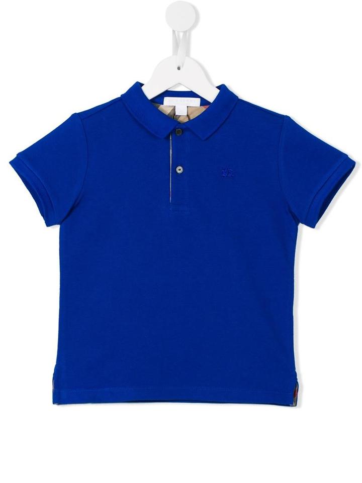 Burberry Kids Check Detail Polo Shirt, Boy's, Size: 6 Yrs, Blue