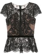 Marchesa Notte Lace Peplum Blouse - Black