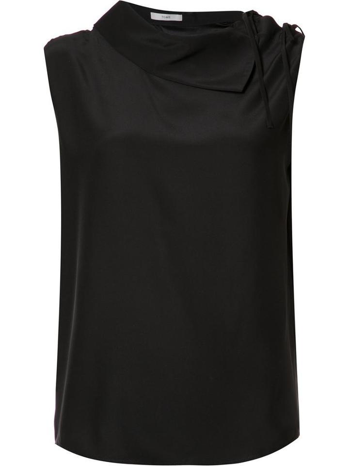 Tome - 'charmeuse Asymmetric Collared' Blouse - Women - Silk - 6, Black, Silk
