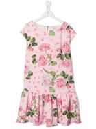 Monnalisa Rose Pattern Sleeveless Dress - Pink