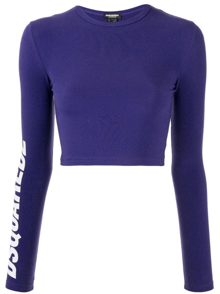 Dsquared2 Logo Print Cropped Top - Blue