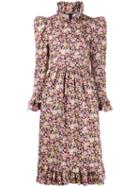 Batsheva Ruffled Floral Print Dress - Pink