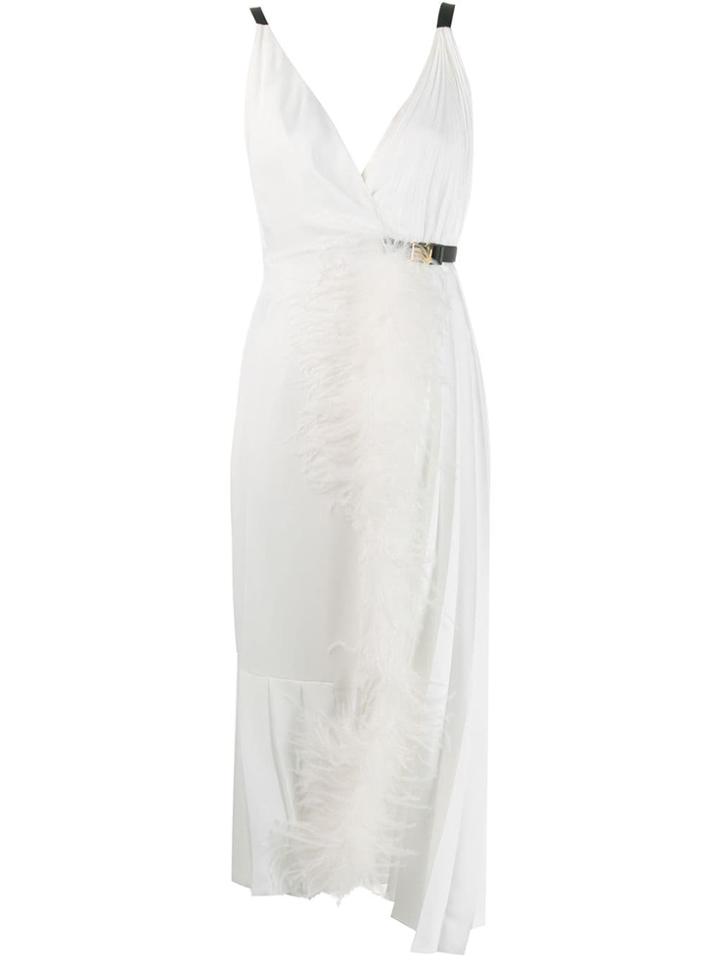 Prada Feather Trim Midi Dress - White