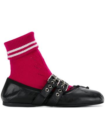 Miu Miu Sock Embellished Ballerina Flats - Black