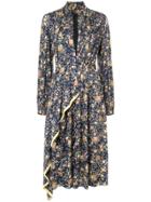 Adam Lippes Floral Printed Long Sleeve Dress With Asymmetrical Detail