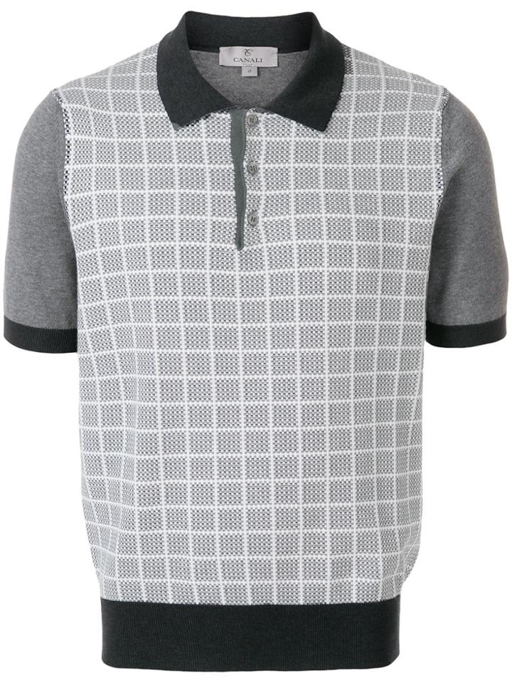 Canali Grid Knit Polo Shirt - Grey