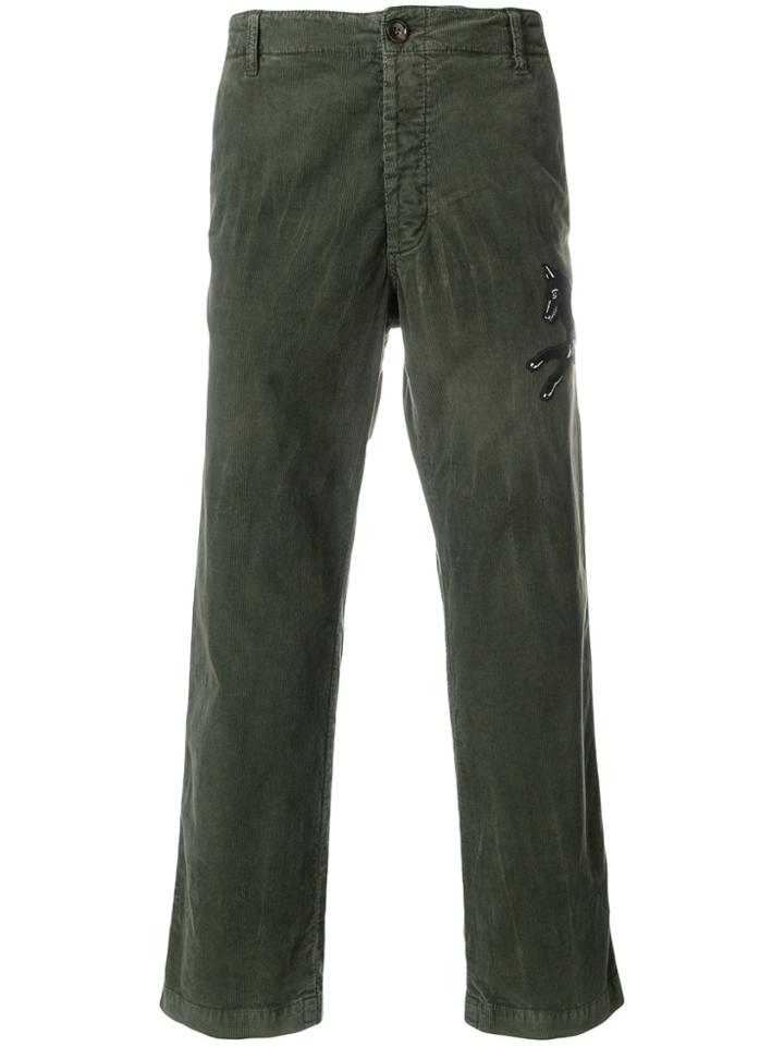 Gucci Wolf Embroidered Corduroy Trousers - Green