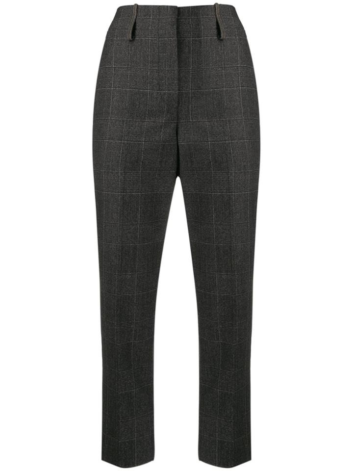 Brunello Cucinelli Check-pattern Cropped Trousers - Grey