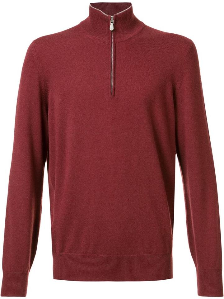 Brunello Cucinelli Zipped Neck Jumper, Men's, Size: 50, Red, Cashmere
