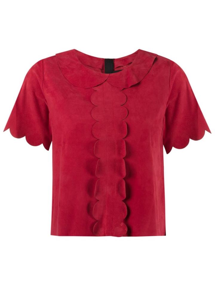 Andrea Bogosian Scalloped Top, Women's, Size: P, Red, Chamois Leather
