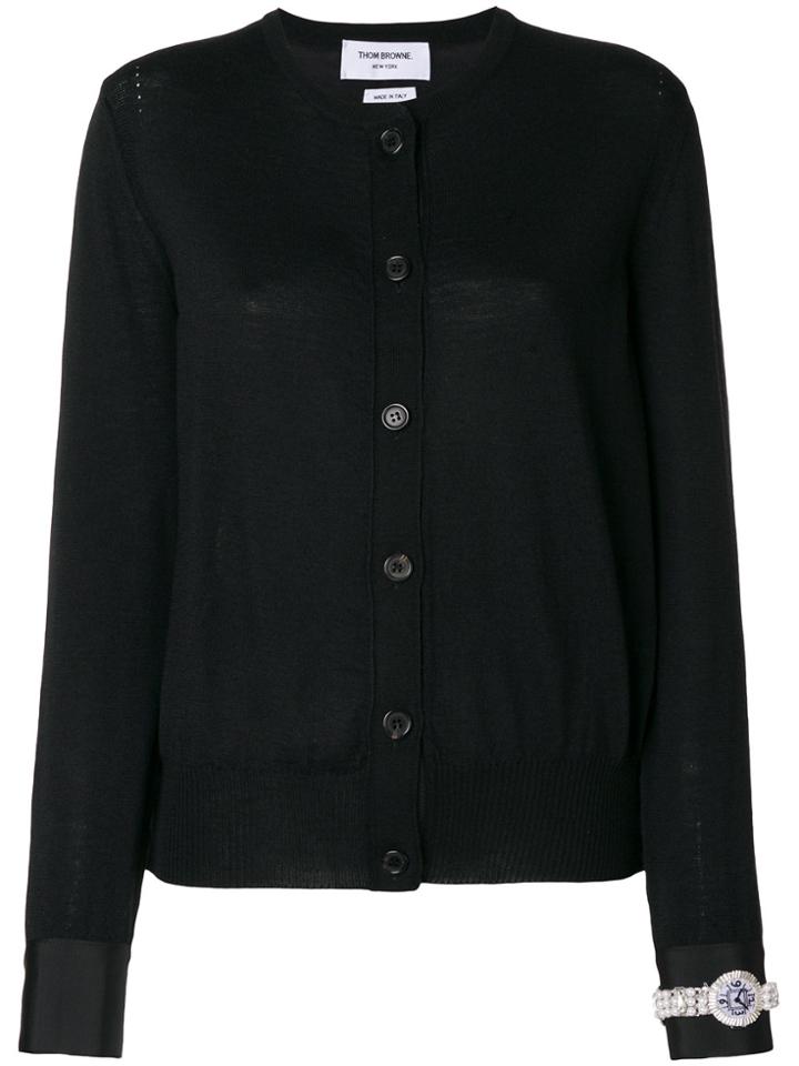 Thom Browne Crew Neck Cardigan In Fine Merino Wool With Trompe Loeil